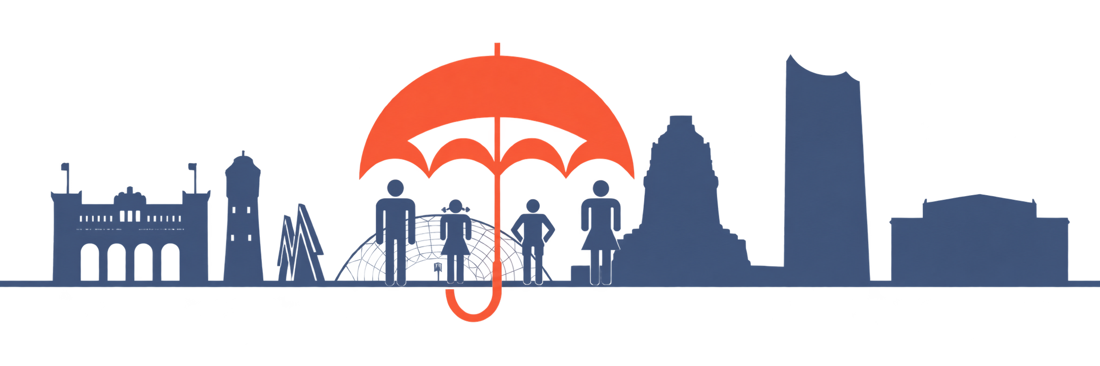Maklerbüro – Leipziger Silhouette mit Schutzschirm